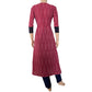 Ikat Cotton A line Kurta with Triangular Neck & Wooden Button Details, Pink, KI1025