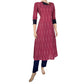 Ikat Cotton A line Kurta with Triangular Neck & Wooden Button Details, Pink, KI1025