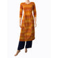 Ikat Cotton Y neck Straight cut Kurta with Piping Details, Mustard - Rust,  KI1028