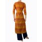 Ikat Cotton Y neck Straight cut Kurta with Piping Details, Mustard - Rust,  KI1028