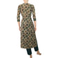 Kalamkari Cotton Sweetheart neck Straight cut Kurta, Beige - Green, KK1051