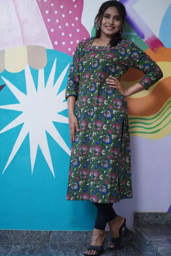 Boat neck kalamkari sales kurtis
