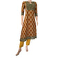 Kalamkari Cotton  Diamond neck A line Kurta,  Mustard brown, KK1065