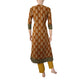 Kalamkari Cotton  Diamond neck A line Kurta,  Mustard brown, KK1065