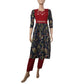 Kalamkari Cotton Roundneck Pleated Kurta  ,  Blue,  KK1067