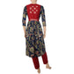 Kalamkari Cotton Roundneck Pleated Kurta  ,  Blue,  KK1067