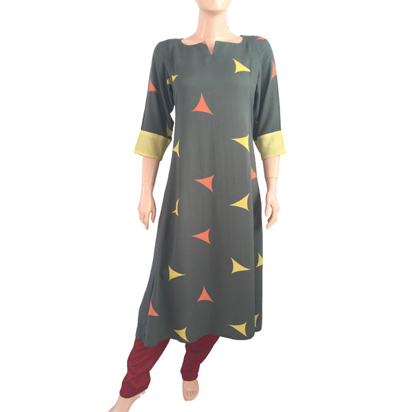 Rayon Cotton A line Kurti, Grey, KP1024