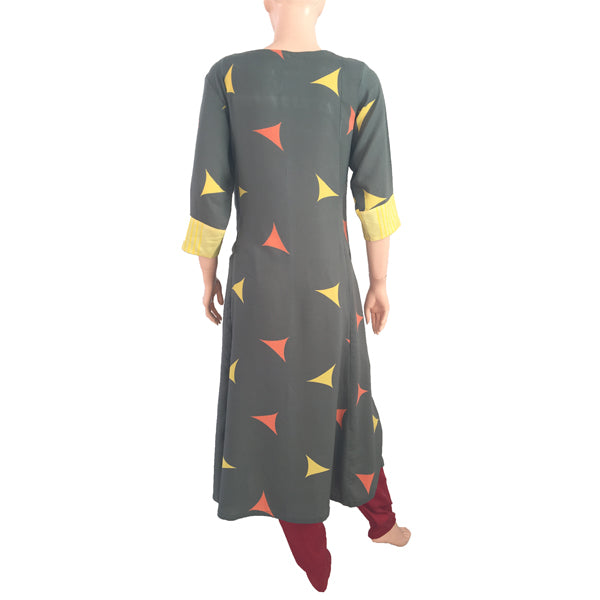 Rayon Cotton A line Kurti, Grey, KP1024