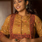 Bandhani Cotton Paneled Kurta with Ajrakh Patches & Potli Button Details, Beige - Brown, KP1068