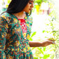 Jaipur Printed Mul Cotton Pleated Kurta with Potli Button Details, Green, KP1074