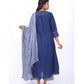 Handloom Cotton Embroidered Round neck Paneled Anarkali Kurta with Slip, Navy blue , KW1037