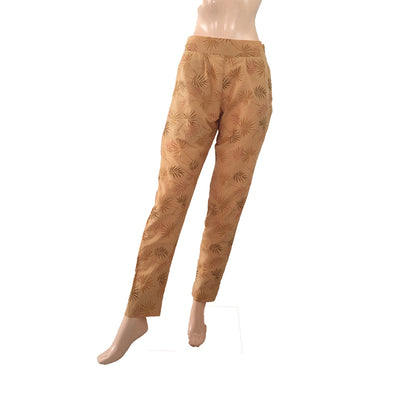 Printed Cotton Pants with Pockets, Beige, PN1027