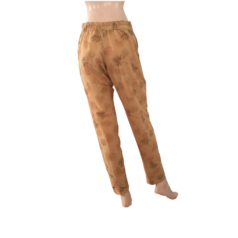 Printed Cotton Pants with Pockets, Beige, PN1027