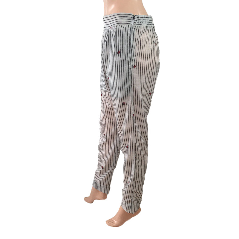 Strped Cotton Pants with Pockets, White, PN1030