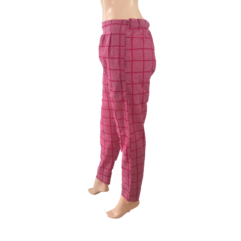 Checkered Cotton Jute Pants with Pockets, Majentha, PN1034