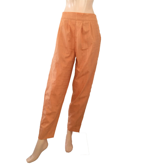 Self Checkered Cotton Pants with Zip Opening & Pockets, Back Elasticated, Peach, PN1042