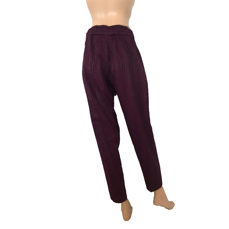 Woven Lurex Cotton Pants with Zari Stripes, Side Zip & Pockets, Back Elasticated, Purple,  PN1065