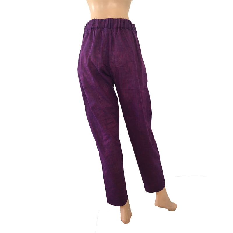 Woven South Cotton Pants with Side Zip & Pockets, Back Elasticated, Purple,  PN1068