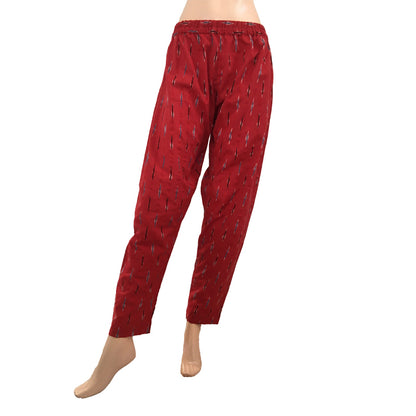 Ikat Cotton Pants with Pockets, Fully Elasticated, Red, PN1079