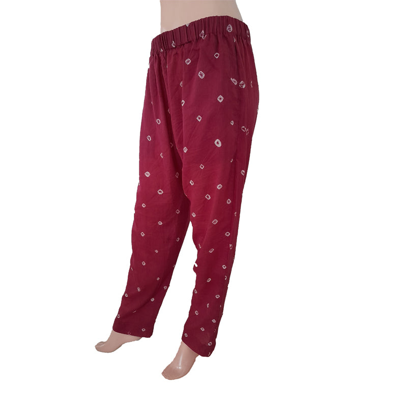 Bandhani Cotton Pants with Pockets, Fully Elasticated, Mauve, PN1081
