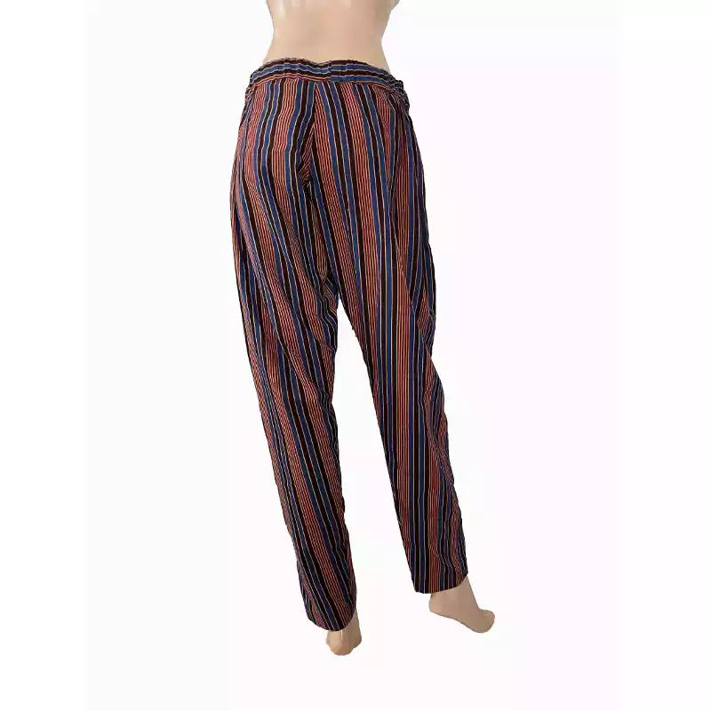 Ajrakh Cotton Striped Pants with Pockets, Fully Elasticated, Multicolor, PN1091