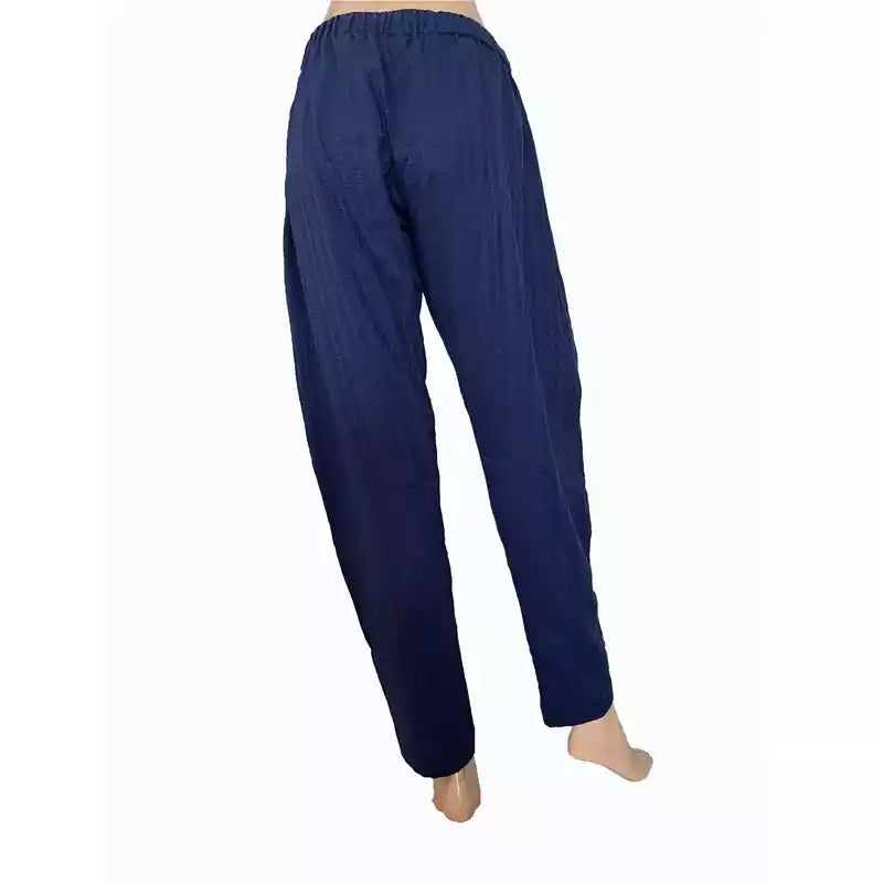 Crushed Cotton Self Striped Pants with Pockets, Fully Elasticated, Navy blue, PN1092