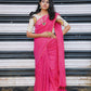 Handloom Mulmul Cotton Saree with Woven Zari Stripes & Tassles, Pink, SR1006
