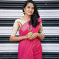 Handloom Mulmul Cotton Saree with Woven Zari Stripes & Tassles, Pink, SR1006