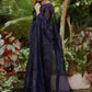 Handloom Mul Cotton Saree with Woven Zari Stripes & Tassles, Navy blue, SR1008