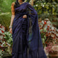 Handloom Mul Cotton Saree with Woven Zari Stripes & Tassles, Navy blue, SR1008