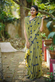 Handloom Mul Cotton Polka dot Saree with Tassles, Olive Green, SR1014