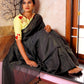 Handloom Mulmul Cotton Saree with Woven Zari Stripes & Tassles,  Black, SR1018