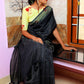 Handloom Mulmul Cotton Saree with Woven Zari Stripes & Tassles,  Black, SR1018
