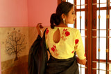 Handloom Mulmul Cotton Saree with Woven Zari Stripes & Tassles,  Black, SR1018