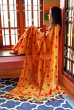 Handloom Mul Cotton Polka dot Saree with Tassles, Mustard, SR1020