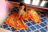 Handloom Mul Cotton Polka dot Saree with Tassles, Mustard, SR1020