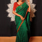Handloom Soft Cotton Dual Tone Saree with Tassles, Bottle Green, SR1021