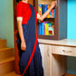 Handloom Soft Cotton Dual Tone Saree with Tassles, Navy blue, SR1022