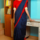 Handloom Soft Cotton Dual Tone Saree with Tassles, Navy blue, SR1022