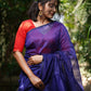 Blended Cotton Saree with Woven Zari Stripes & Tassles,  Royal blue, SR1029