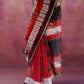 Pure Cotton Kota Doria Block Printed Saree with Zari Border,  Red - black, SR1033