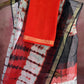 Pure Cotton Kota Doria Block Printed Saree with Zari Border,  Red - black, SR1033