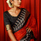 Modal Silk Bandhani-Ajrakh Saree with Blouse Piece,Orange-black,SS1002