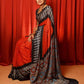 Modal Silk Bandhani-Ajrakh Saree with Blouse Piece,Orange-black,SS1002