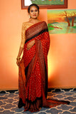 Modal Silk Bandhani - Ajrakh Saree with Blouse Piece,  Red - Maroon,  SS1004