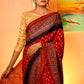 Modal Silk Bandhani - Ajrakh Saree with Blouse Piece,  Red - Maroon,  SS1004