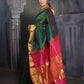 Mangalgiri  Handwoven  Pure Silk Saree with Zari Border,  Bottle Green - Maroon, SS1008