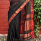 Maheswari Silk Cotton Zari Checkered Saree With Zari Border,Black–Red,SS1016