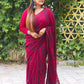 Handloom  Mulmul Cotton Striped Saree with Tassles, Maroon, SR1011