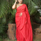 Handloom Soft Cotton Saree with Tassles, Plain Red, SR1026